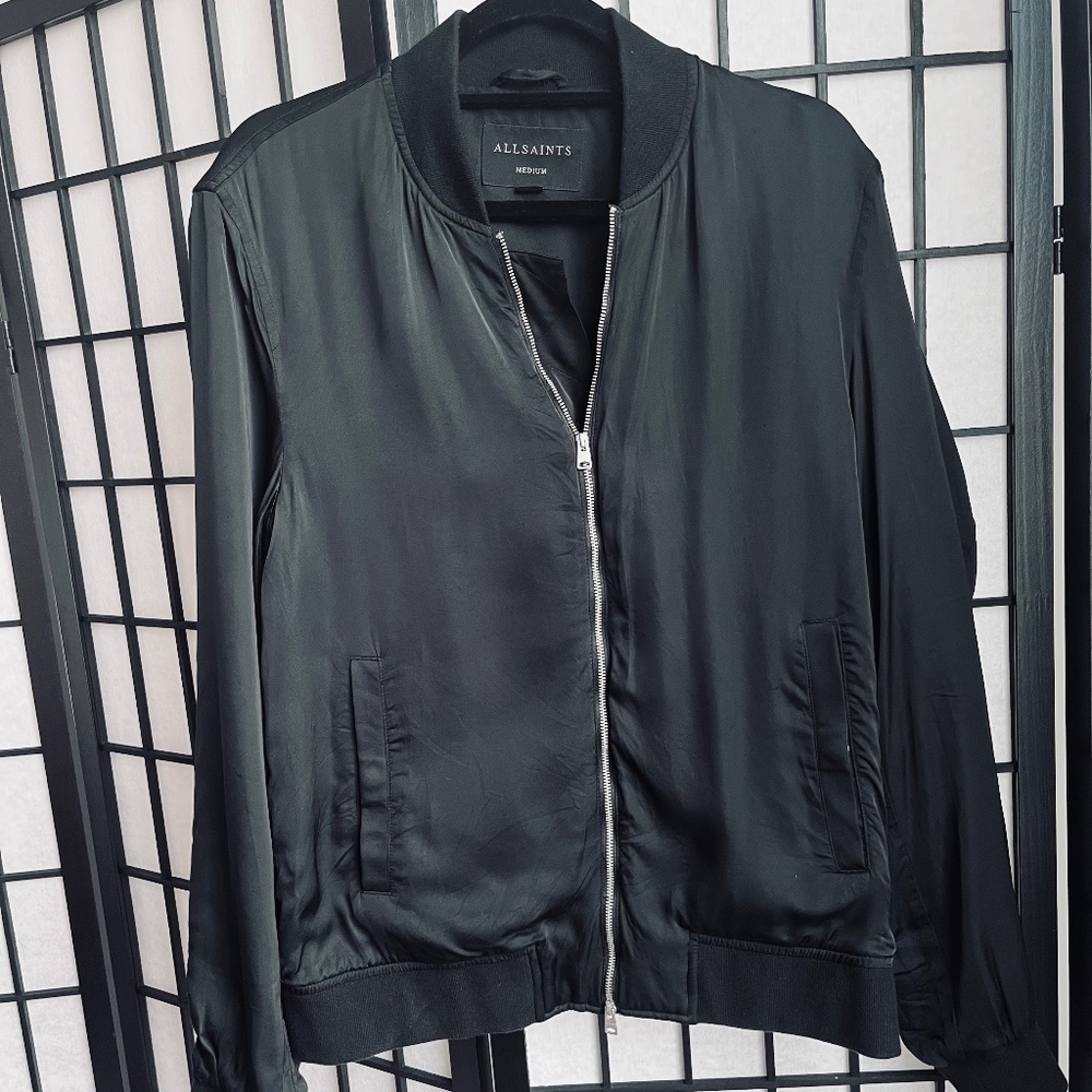 Allsaints Men’s Lightweight Viscose Black Bomber Jacket / Size- Medium
